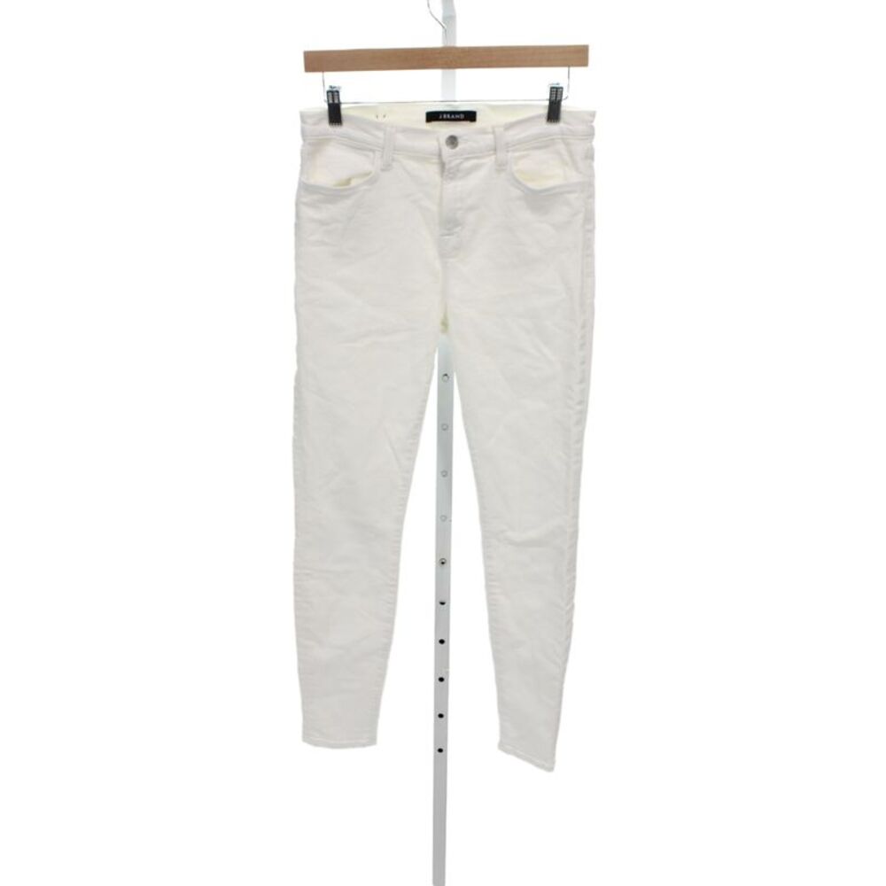 J Brand Womens Skinny Mid Rise White Cotton Blend Jeans Button Size 30